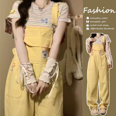 批发小红书多巴胺夏日甜心新款女甜辣风小众纯棉背带裤