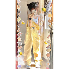 批发奶fufu背带裤女小个子夏季新款多巴胺减龄宽松直筒<b class='q'>阔</b><b class='q'>腿</b><b class='q'>连体裤</b>子薄