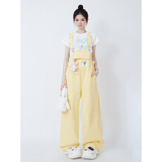 批发小红书2026小个子奶黄色背带裤女夏季小众减龄显瘦阔腿棉裤子