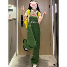 批发2026美式复古背带裤女夏季新款涂鸦印花工装裤休闲宽松高腰直筒裤