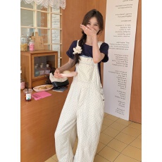 批发波点背带裤夏女2026新款俏皮减龄高腰学院<b class='q'>风</b><b class='q'>风</b>宽松阔腿长裤