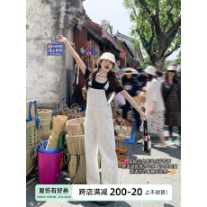 批发曾小咸 学院梦境 小个子减龄波点<b class='q'>背带裤</b>女夏季新款高腰显瘦长裤子