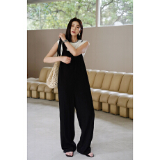 批发夏季小众设计师款宽松慵懒风净色<b class='q'>背带裤</b>气质通勤连体裤女