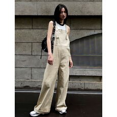 批发卡其色休闲工装<b class='q'>背带裤</b>女夏季新款韩版宽松显瘦高腰拖地连体裤