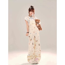 批发减龄设计感<b class='q'>背带裤</b>小个子女小众美式复古宽松慵懒风裤子