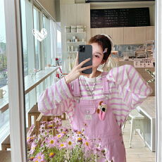 批发油画少女网红休闲<b class='q'>背带裤</b>百搭显瘦直筒裤