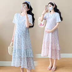 批发实拍时尚大码2026夏季新品假两件孕妇装连衣裙