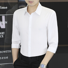 2026春季潮流新款男士七分袖衬衫韩版抗皱免烫商务休闲帅气男衬衣