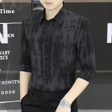 2026春季潮流新款男士七分袖衬衫韩版抗皱免烫商务休闲口袋男衬衣