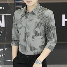 2026春季潮流新款男士七分袖衬衫韩版抗皱免烫商务休闲口袋男衬衣