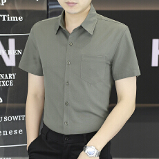 批发2026春新品<b class='q'>男士</b><b class='q'>短袖</b>纯色口袋<b class='q'>衬衫</b>修身免烫透气网孔商务休闲男<b class='q'>衬衣</b>