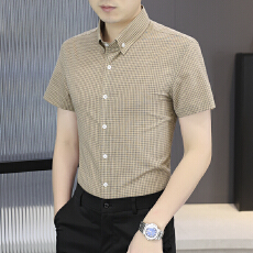 批发2026春季新品男士短袖全棉衬衫韩版修身时尚<b class='q'>商务</b>风格子男衬衣