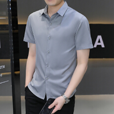 批发2026夏季新款<b class='q'>男士</b>纯色<b class='q'>短袖</b><b class='q'>衬衫</b>商务休闲百搭修身免烫抗皱纯色<b class='q'>衬衣</b>