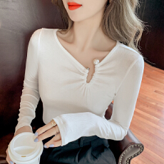 批发<b class='q'>实拍</b>t恤女春季2026年新款V领网红内搭不规则紧身打底衫上衣