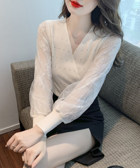 실사 2026 봄 새로운 이슬 쇄골 망사 몸매 가꾸기 슬림해 보이는 긴팔 맨위 기본 셔츠