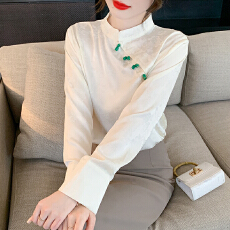 批发实拍2026春季新款新中式立领长袖雪纺衬衫气质百搭国风小衫上衣