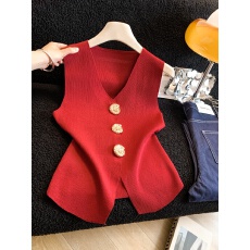 批发实拍2026夏季新款法式老钱风别致纽扣针织<b class='q'>马甲</b>背心夏季无袖上衣