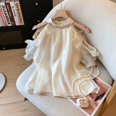 批发实拍温柔风纯欲性感露肩吊带<b class='q'>雪纺衫</b>手工钉钻超仙气中<b class='q'>长款</b>上衣