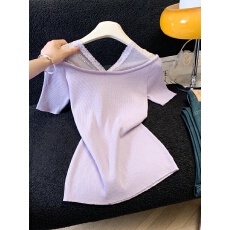 批发实拍2026夏季新款针织<b class='q'>T</b><b class='q'>恤</b>高温烫钻修身上衣轻奢高级感