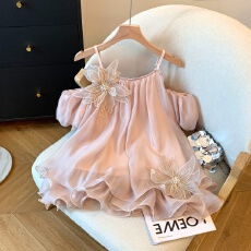 批发实拍温柔风纯欲性感露肩吊带<b class='q'>雪纺衫</b>立体花朵超仙气<b class='q'>中长款</b>上衣