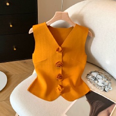 批发实拍老钱风立体玫瑰针织马甲背心女夏款高级感法式v领无袖上衣