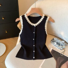 批发实拍高级感花朵针织背心小衫女夏款新款洋气外穿气质显瘦无袖上衣