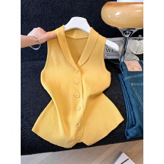 批发实拍法式内搭翻领针织背心吊带外穿高级感冰丝坎肩无袖上衣女夏季