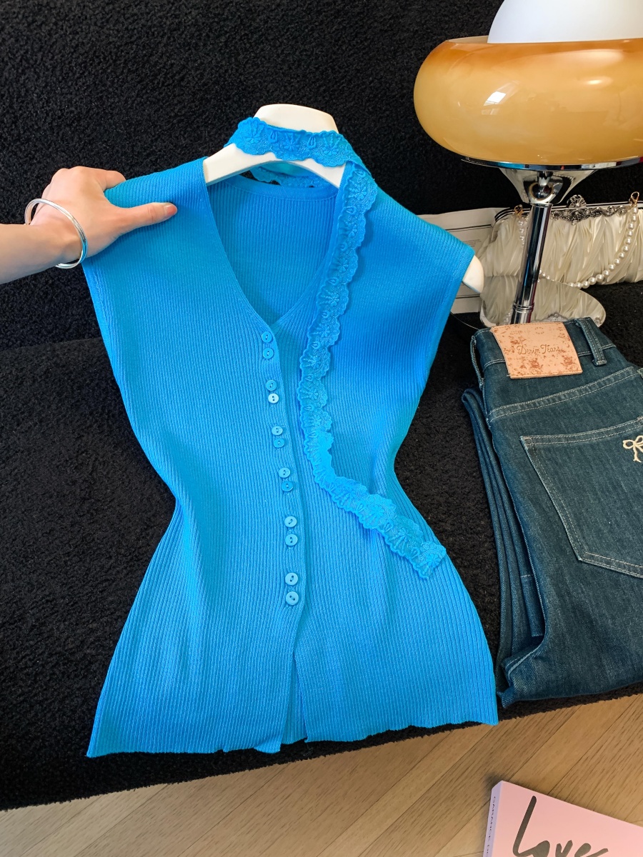 한 부서 순수한 욕망 V넥 니트 캐미솔 여름 몸매 가꾸기 민소매 맨위 분위기 센스 섹시함 핫걸 조끼