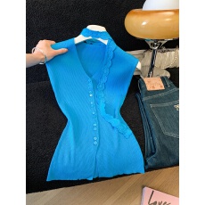 批发韩系纯欲v领针织吊带背心女春季修身无袖上衣氛围感性感辣妹背心