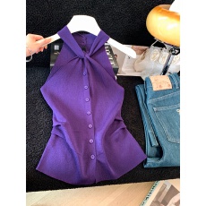 批发实拍夏季韩系纯欲针织扭结<b class='q'>吊带</b><b class='q'>背心</b>女修身<b class='q'>无袖</b>上衣氛围感辣妹<b class='q'>背心</b>