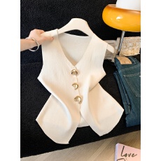 批发实拍2026夏季新款法式老钱风别致纽扣针织马甲<b class='q'>背心</b>夏季<b class='q'>无袖</b>上衣