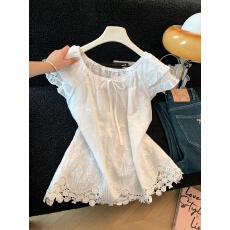 批发实拍2026夏季新款日系甜美飞飞袖刺绣衬衫上衣女娃娃小衫减龄上衣