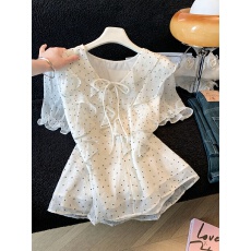 批发实拍<b class='q'>夏季</b>2026新款<b class='q'>夏季</b>时尚百搭波点短袖衬衫女高级感法式上衣