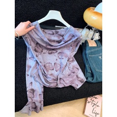 批发实拍纯欲防晒网纱T恤2026早春夏新款纯欲褶皱<b class='q'>不规则</b>气质性感上衣