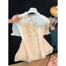 批发实拍新中式刺绣绣花衬衫女2026夏季新款雪纺<b class='q'>蕾丝衫</b>短袖衬衣上衣