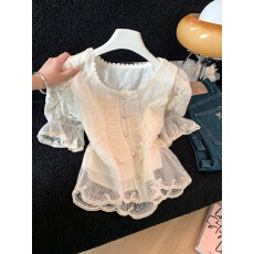 批发实拍2026新款夏季很仙法式复古别致小衫女夏小众设计感蕾丝上衣