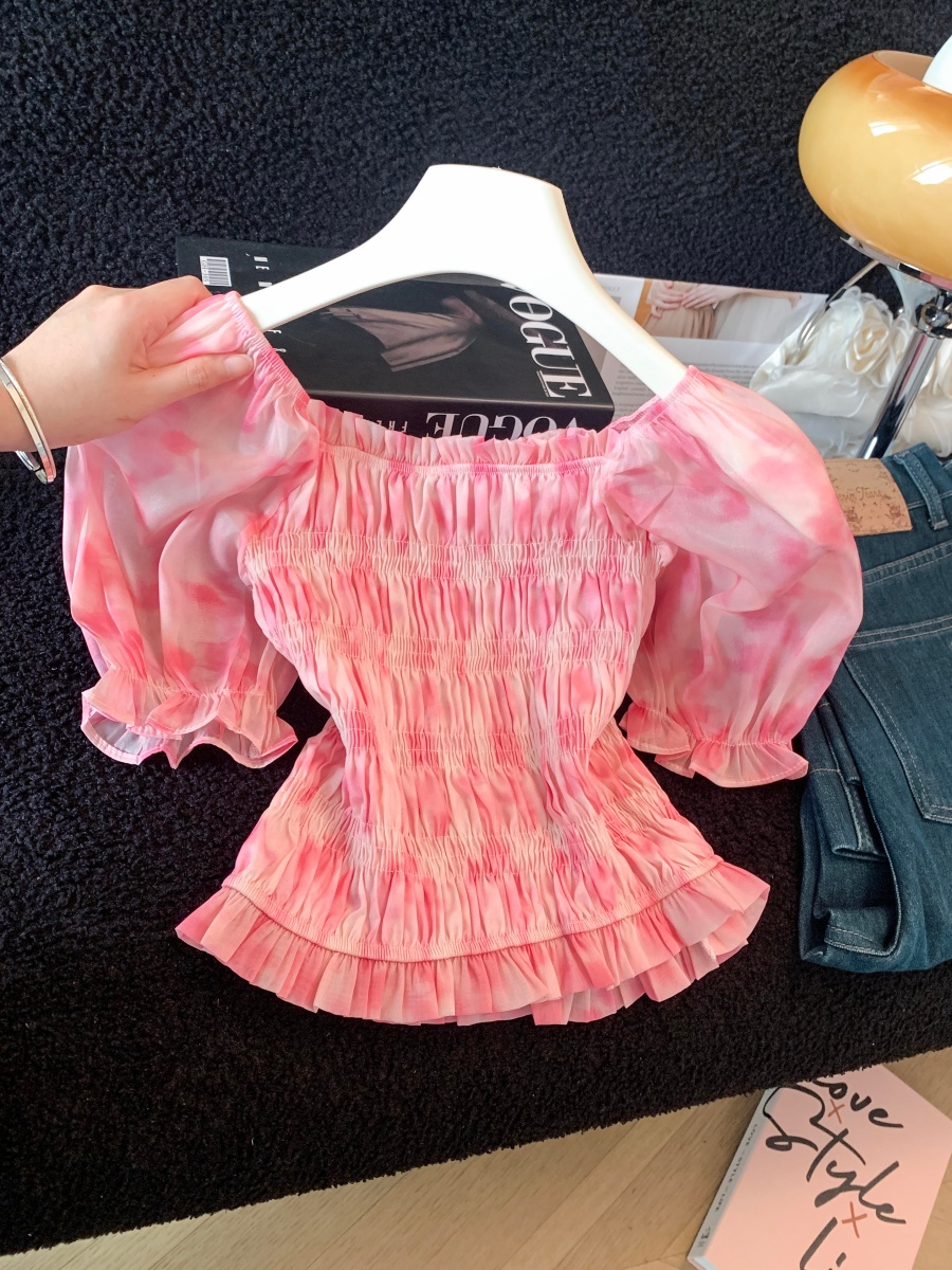 실사 2026 여름 새로운 디자인 센스 쇼트 스타일 거품 소매 코라 오프숄더 외국 가스 품격 맨위