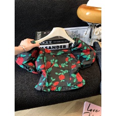 批发实拍2026韩版夏季新款方领女小清新百搭短款上衣女植物花卉