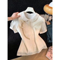 批发实拍雪纺衬衫女2026年<b class='q'>新款</b>法式别致旗袍钉珠蕾丝上衣长袖打底衫