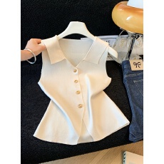 批发实拍老钱小香风V领无袖针织马甲背心<b class='q'>女</b>夏季独特绝美内搭外穿上衣