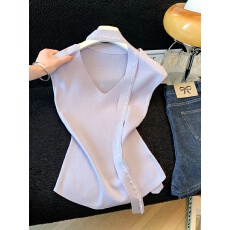 批发实拍法式2026<b class='q'>女</b>款夏季薄款冰丝针织上衣简约修身显瘦<b class='q'>针织衫</b>配飘带