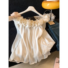 批发实拍立体花朵长袖衬衫女装春季新款遮肚子花苞衬衣高级感<b class='q'>雪纺上衣</b>