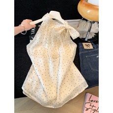 批发实拍纯色蝴蝶结系带挂脖<b class='q'>无袖</b>背心女2026夏季气质宽松显瘦衬衫上衣