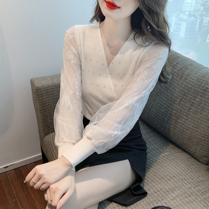 秋季新款露锁骨网纱修身显瘦长袖上衣打底衫 服裝批發女裝批發服飾貨源