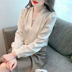 批发实拍2026秋季气质衬衫女简约长袖高端雪纺衫上衣加珍珠吊坠