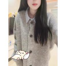 批发美式复古灰色高级感开衫毛衣女外套秋冬软糯慵懒风宽松针织衫上衣
