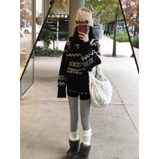 批发韩系毛衣套装女秋冬季小个子黑色费尔岛高领针织衫<b class='q'>休闲</b><b class='q'>短裤</b>两件套