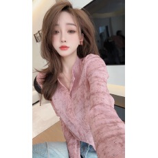 批发CHEN洋气设计感时尚晕染小衫烫钻修身显瘦凉感长袖上衣