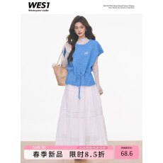 批发温柔慵懒风蓝色韩系软糯上衣坎肩叠穿针织衫<b class='q'>背心</b>马甲套头<b class='q'>毛衣</b>女春