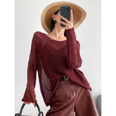 批发19支亚麻<b class='q'>镂空</b>鱼骨线条钩花<b class='q'>针织</b>衫防晒<b class='q'>罩衫</b>女春夏上衣